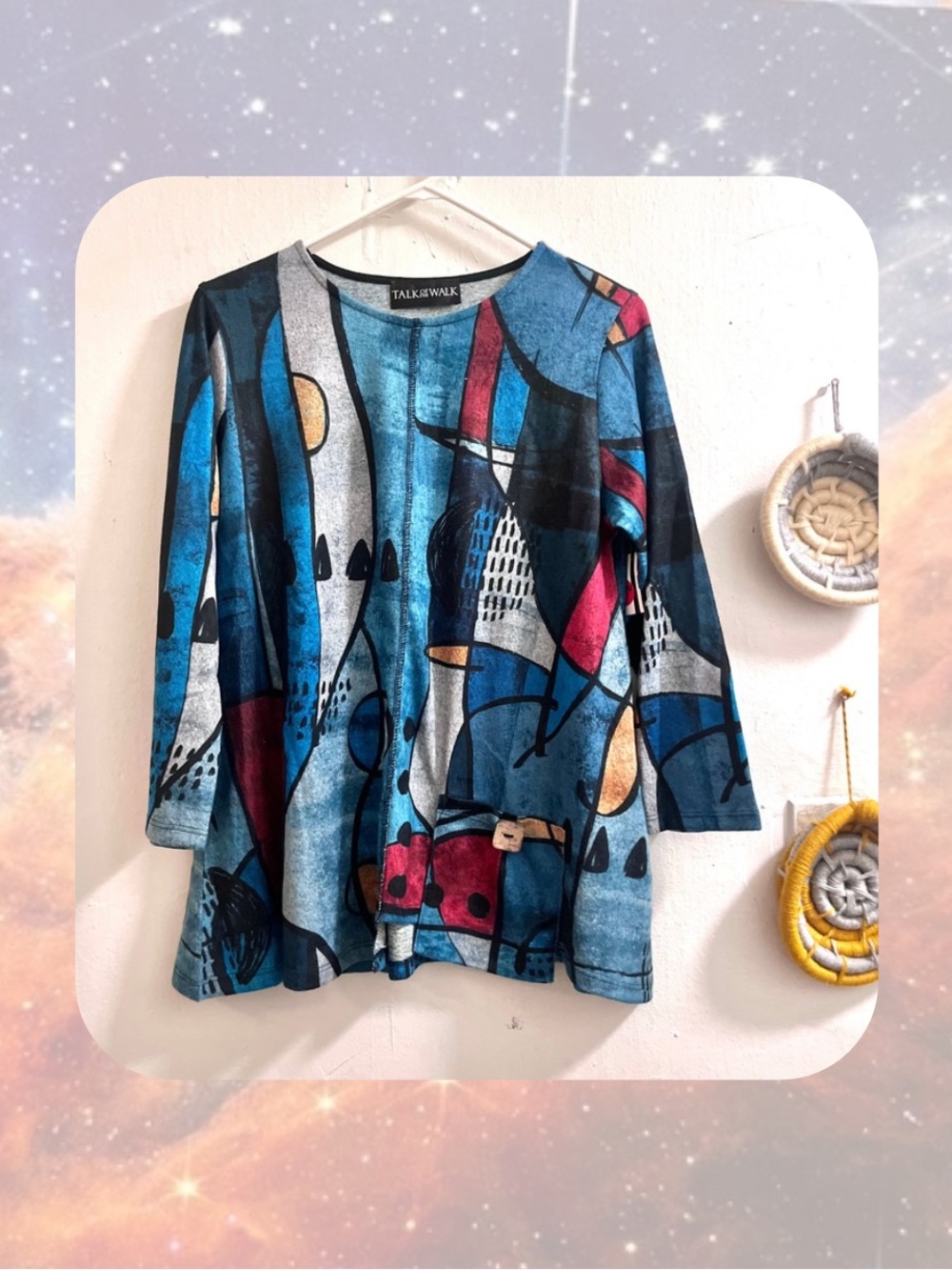 🏷️🎉🆕 nwt! • multicolor abstract geometric front button pocket tunic